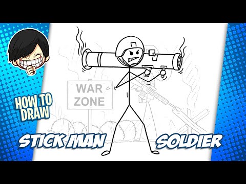 How to draw Stick Man Soldier step by step
