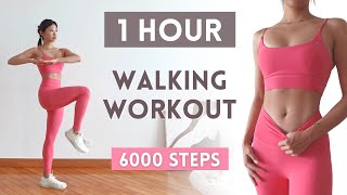 1 HOUR WALKING WORKOUT | 6000 Steps Full Body Fat Burn Cardio, NO Repeat, NO Jumping, At Home