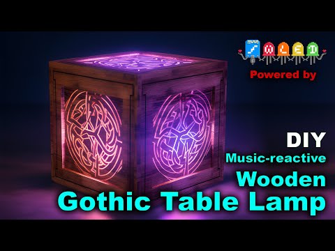 Gothic Wooden Desk lamp Box / Color changing LED / Music reactive / Laser cutting / WLED