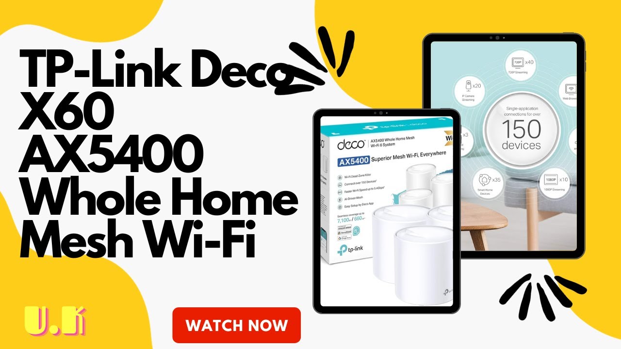 TP-Link Deco X60 AX5400 Whole Home Mesh Wi-Fi 6 System, Up to 7,100 Sq ft  Coverage, 1 GHz Quad-Core 