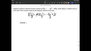 Compute Marginal Revenue given Revenue Function