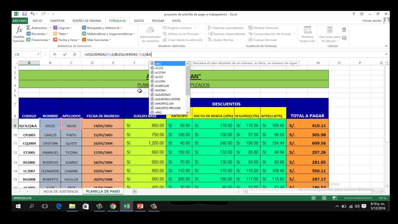 Demostracion De Planilla De Pago En Excel Youtube