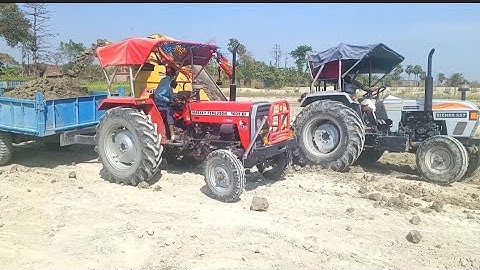 Massey Ferguson 1035 DI Tractor Trolley loading soil using by Eicher 557 Tractor land leveler