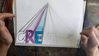 One-point perspective word drawing