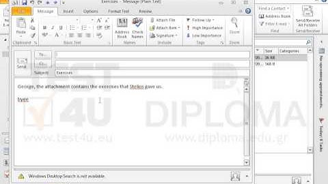 Navigate to the Drafts folder, find the email with subject Exercises and delete the attached...