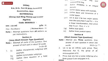 BA BSC 5TH SEM MATHEMATICS GROUP AND RING THEORY AND LINEAR ALGEBRA 2024 | VBSPU