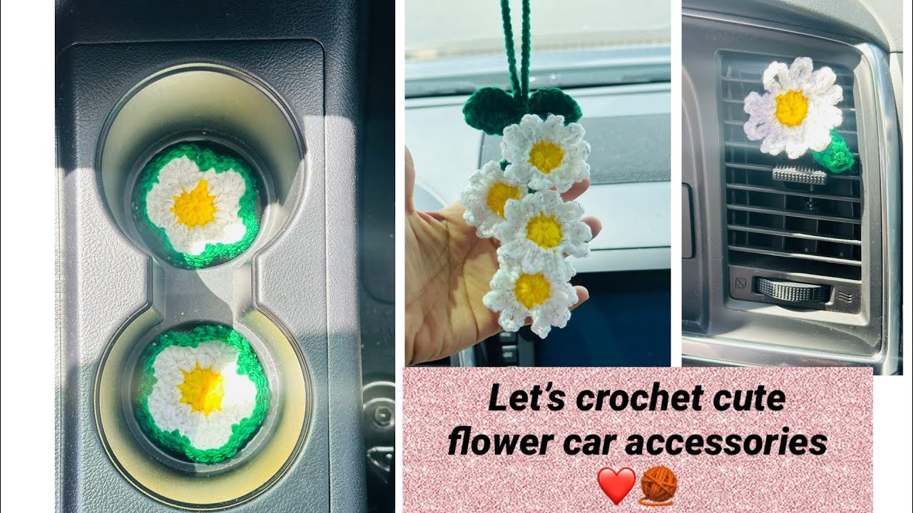 Вязаные цветочные аксессуары для автомобиля, подвески в виде цветов для машины, зажимы для вентил...