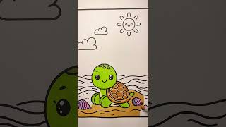 Cute Cartoon Turtle Coloring.  #Coloring #ColoringPage #KidsArt #CuteTurtle #Kawaii #Art