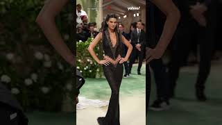 Kendall Jenner stuns in black on Met Gala red carpet | #shorts #yahooaustralia