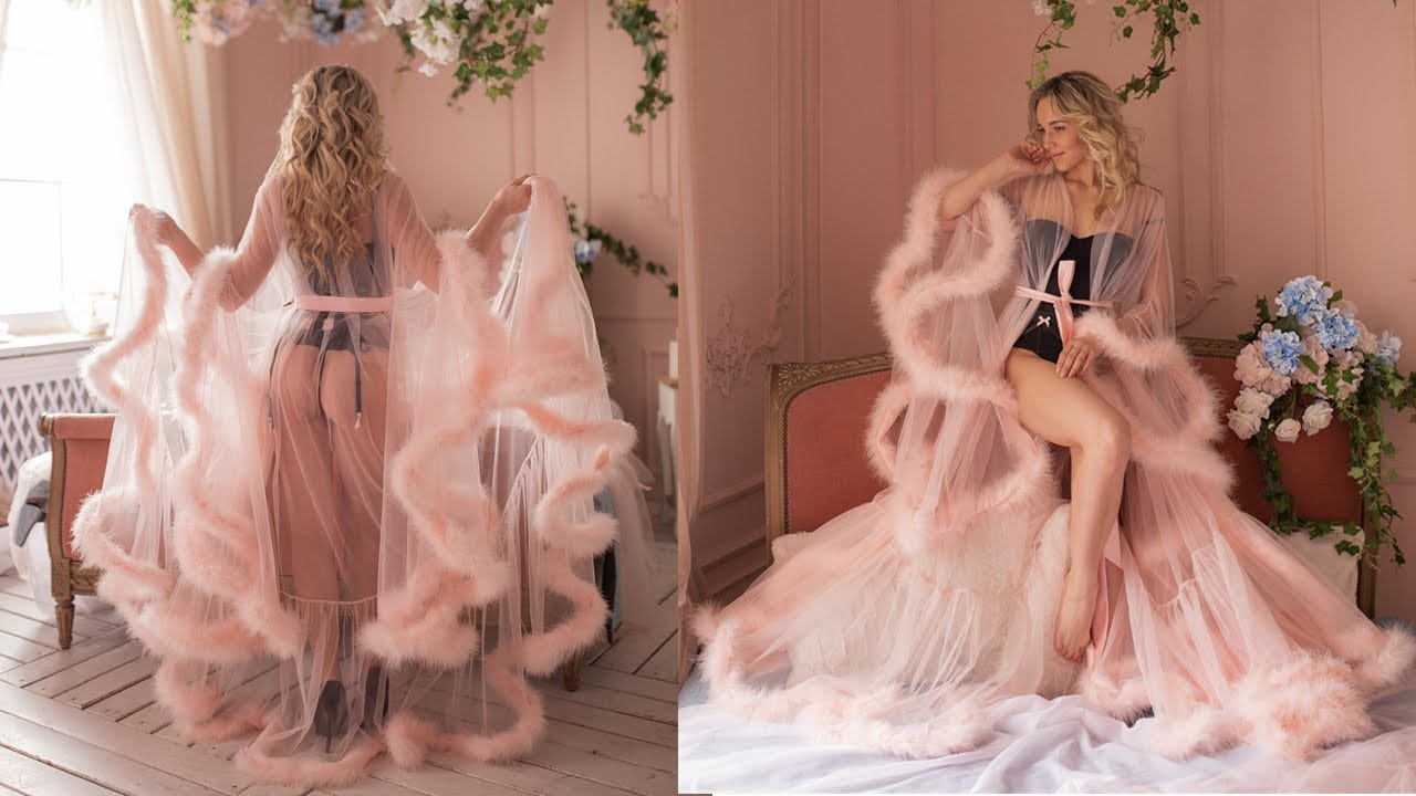 pink feather robe