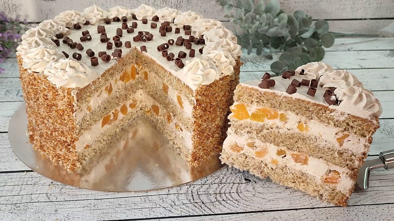 Роскошный торт "ЯНТАРНЫЙ"! Орехово-кофейный торт с хурмой! Нежный, тает во рту! Без желатина!