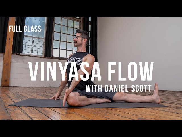 FUN VINYASA YOGA FLOW with Daniel Scott 🚀 Full Length Intermediate Level Yoga Class class=