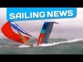 Incredible  a boat capsizes while sailing under spinnaker in heavy weather