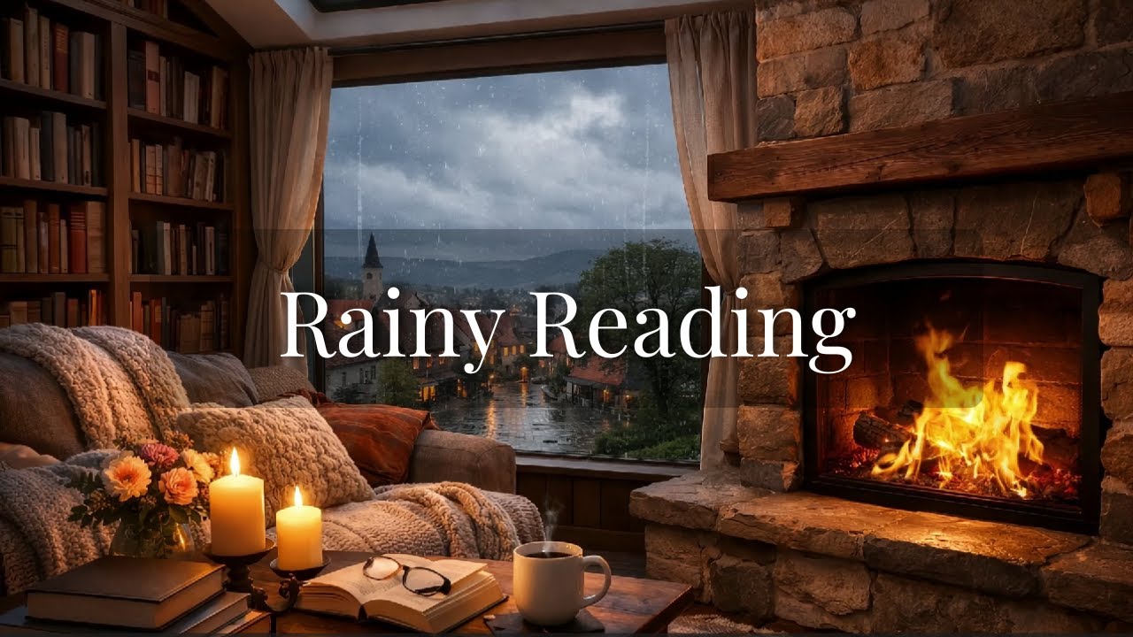 Rainy Fireplace Reading Ambience | 2 Hours Cozy Rain Sounds & Fire for Reading, Relaxation & Focus