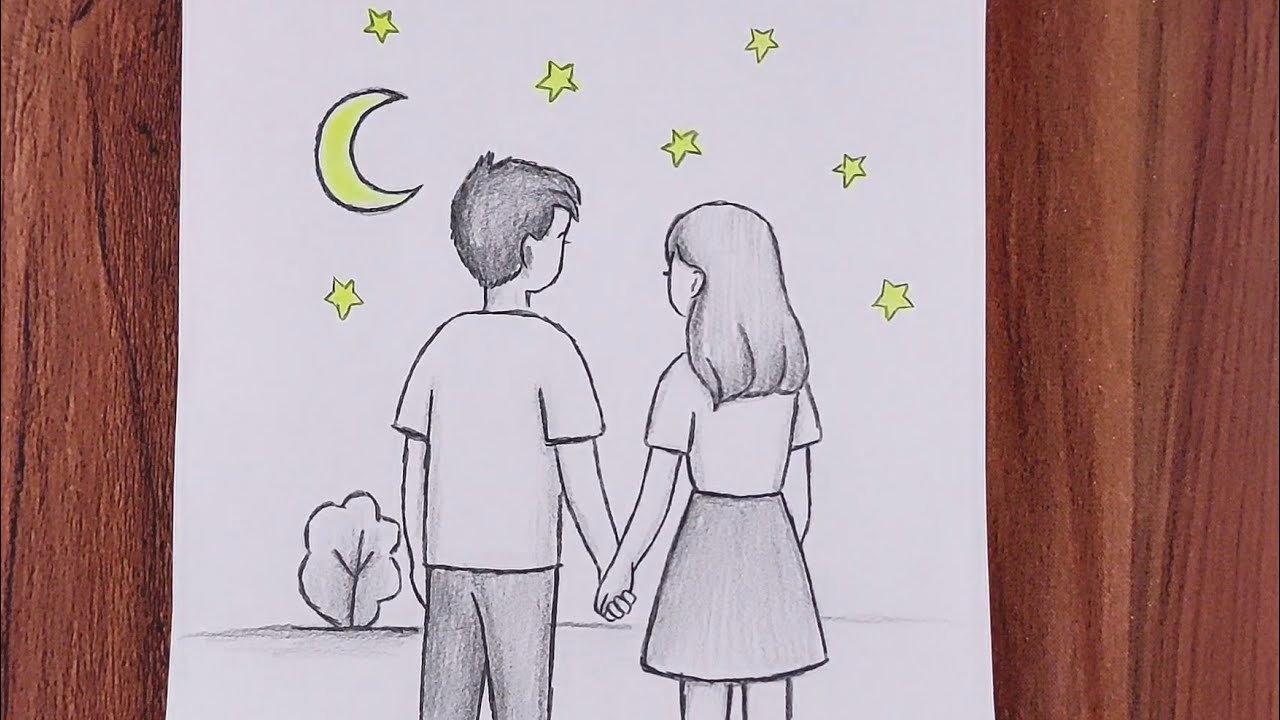 Cute couple in love 💕😘 easy drawings scenery for beginners step by step ...