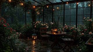 Rain Flower Garden by Window🌧️🍵Gentle Rainfall in Glass Door & Coffee | Reading, Writing & Relaxing😴