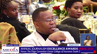 Victor Wetende scoops an award at this year's Annual Journalism Excellence Awards