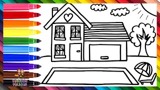 Dibuja Y Colorea Una Casa Con Piscina Dibujos Para Niños