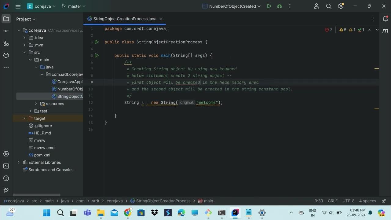 Java program to describe string object creation process using new ...