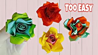 Rose Flower crafts making with paper | How to make paper Flowers easy