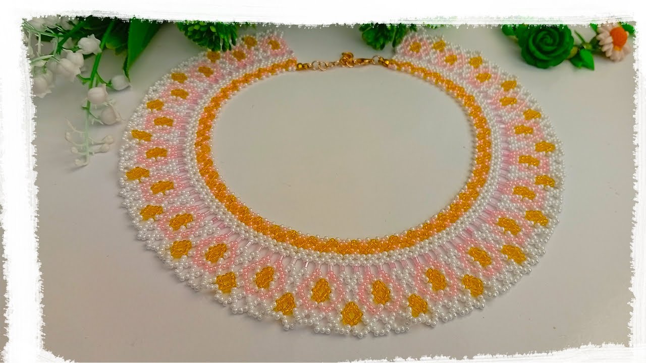 DIY  Нежное колье из бисера 💖 Украшение своими руками
