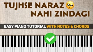 Tujhse Naraz nahi zindagi - Easy Piano Tutorial Step by Step with notes & Chords-Retro song tutorial