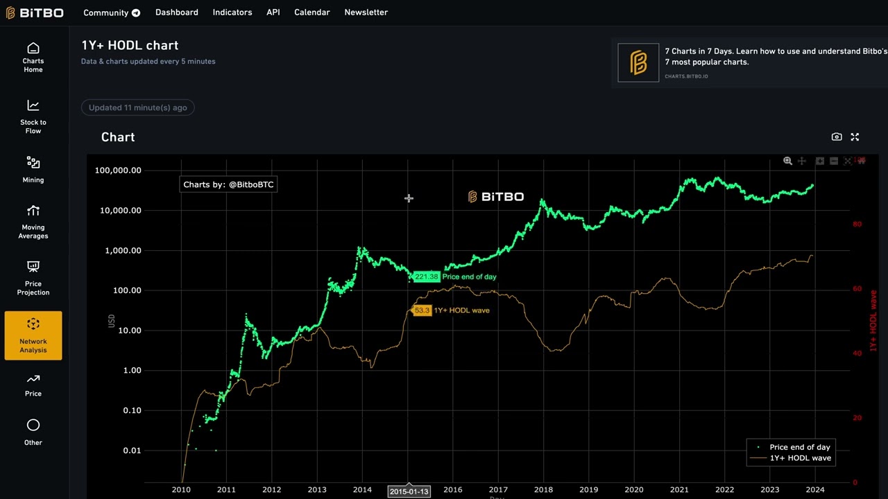 Bitcoin 1Y+ HODL Wave Chart (Live)