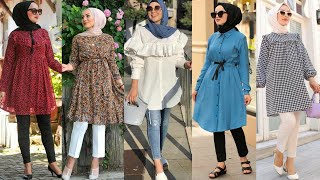 بلوزات طويلة على البنطلون للمحجبات صيفي 2022/Long blouses on the pants for the veiled summer 2022