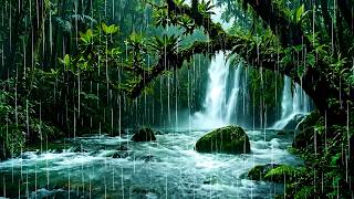 No Ads | Heavy Rain Pouring Down on Forest Stream | ASMR Nature Sound to Sleep & Tinnitus Relief