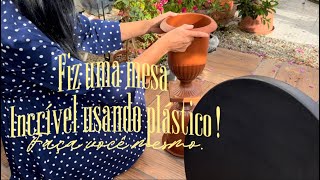 Faça você mesmo, mesa  colonial usando jarro de flores ! 