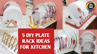 5 Easy DIY Organizer Ideas for Kitchen using waste material | DIY plate rack ideas | waste material