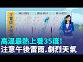高溫上看35度！西南風持續影響西南部不定時短暫雨　週三後午後雨區縮小｜三立新聞LIVE