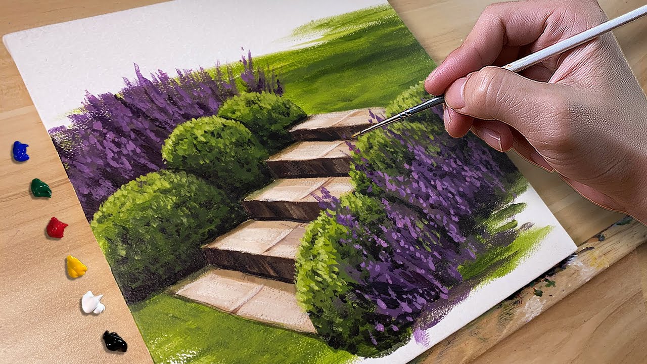 Garden Steps Painting / Acrylic Process / Correa Art - YouTube