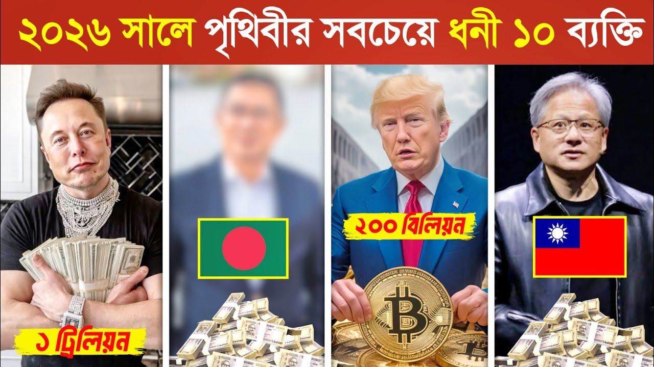 নতুন জরিপে পৃথিবীর সবচেয়ে ধনী ১০ ব্যক্তি ! 🤑 |  10 RICHEST Man in 2026 | Elon musk, Tarique Rahman 