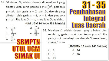 5 Soal Luas Daerah Integral (31—35) tipe SBMPTN, UTBK, UTUL UGM dan SIMAK UI.