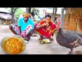 full turkey bird recipe cooking&amp;eating by santali tribe couple || rural village life India