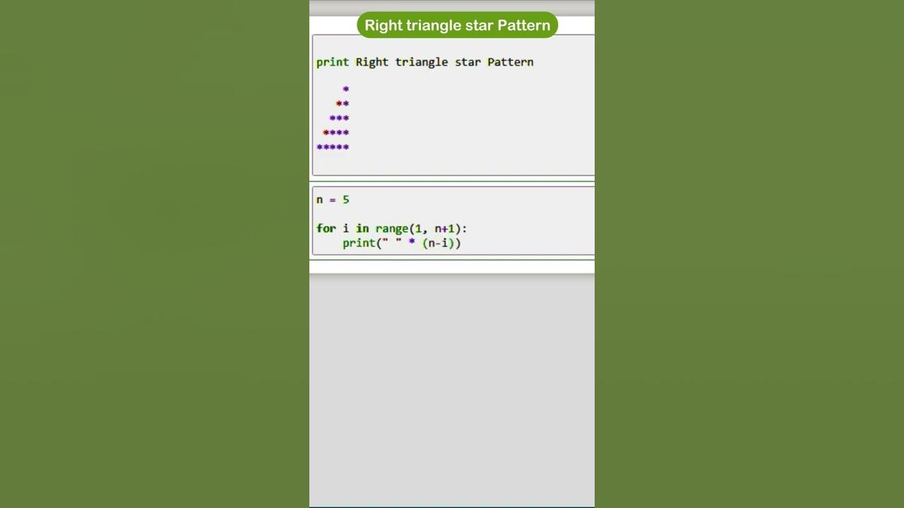 Right triangle star Pattern in Python * Pattern Program in Python * # ...