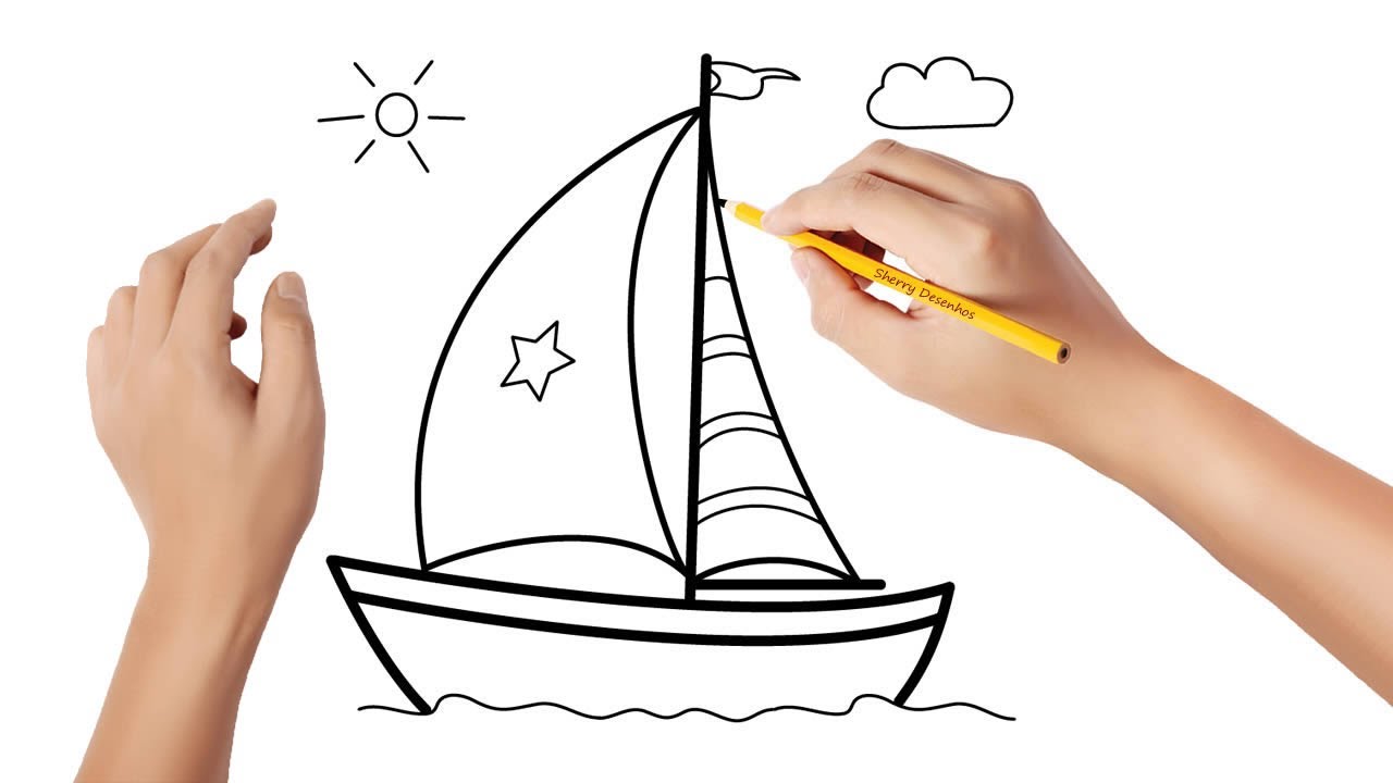 Estilo plano dos desenhos animados desenhando um barco de