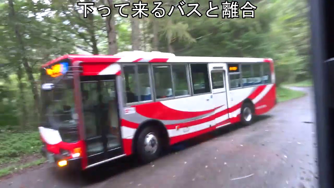 駒ヶ岳ロープウェイしらび平駅行バスが一般車両通行禁止の狭路をグイグイの前面展望