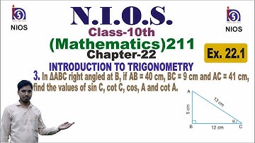 Nios 10th math 211 chapter 22 introduction to trigonometry ex 22.1 Q 3 solved #niosmaths #math211 