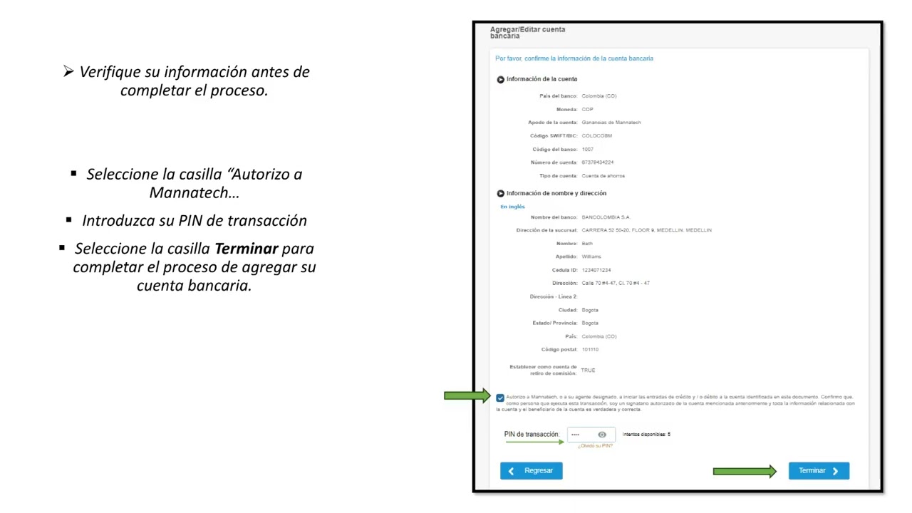 How to add a Bank Account to Mannatech Pay ES