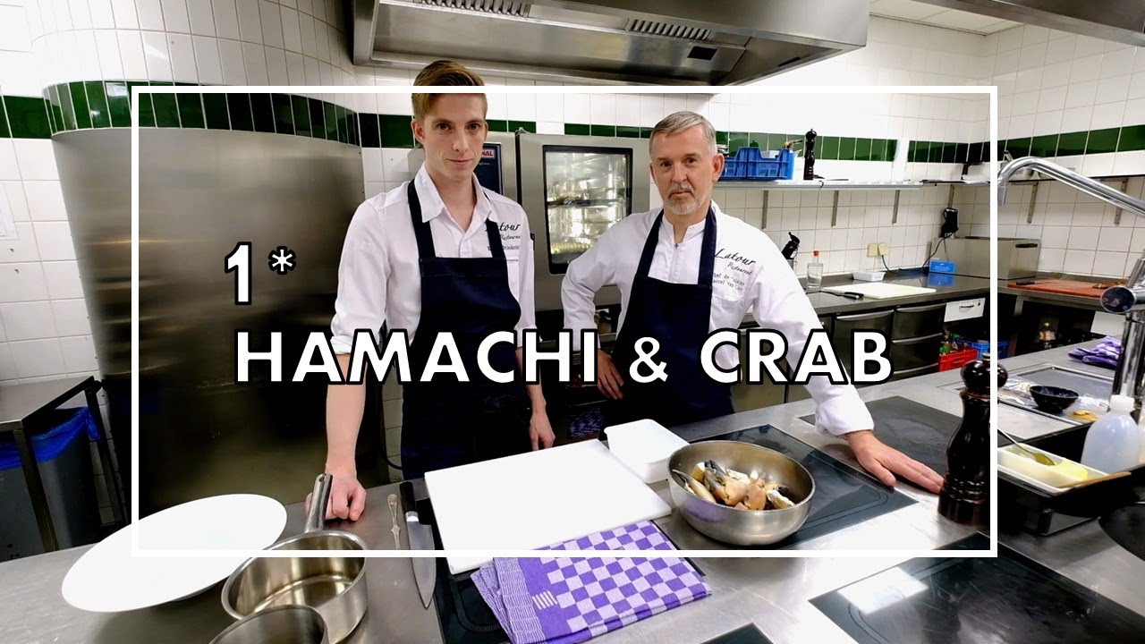 Chefs Marcel van Lier & Kenny Friederichs prepare a Hamachi & North Sea Crab starter at 1* Latour