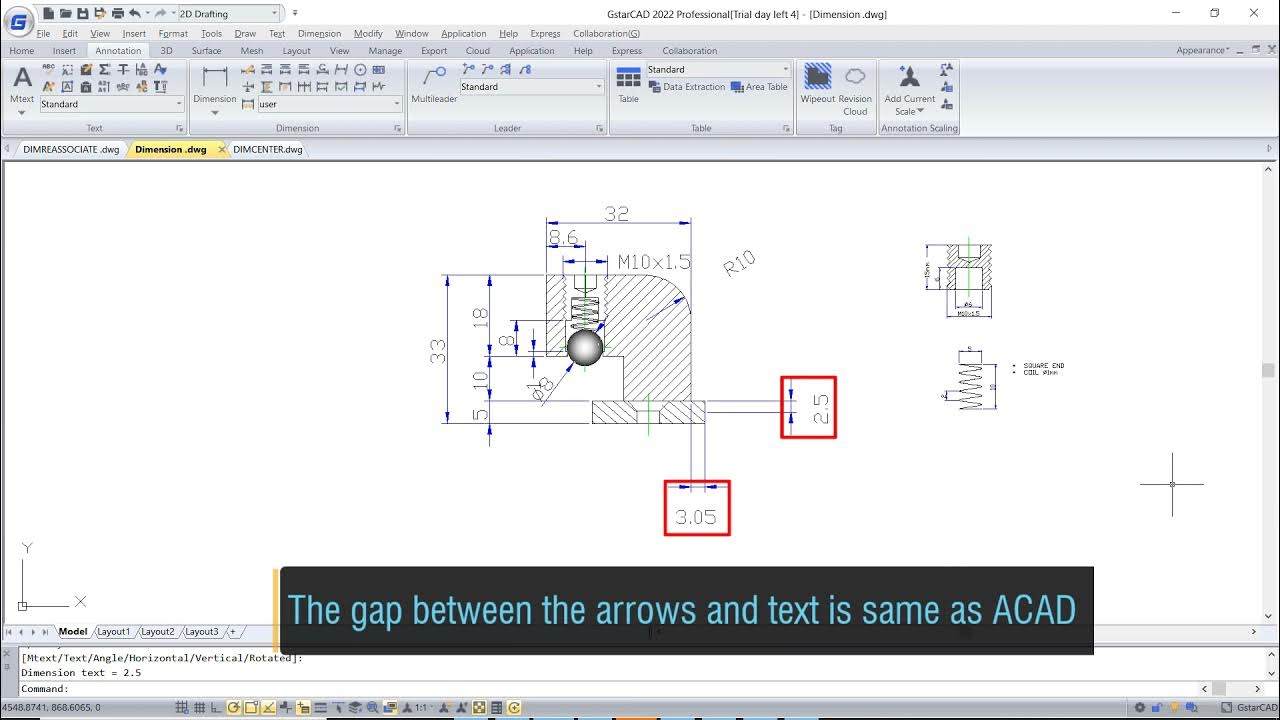 GstarCAD 2022 DIMTOFFSET to set two kinds of gap styles between the