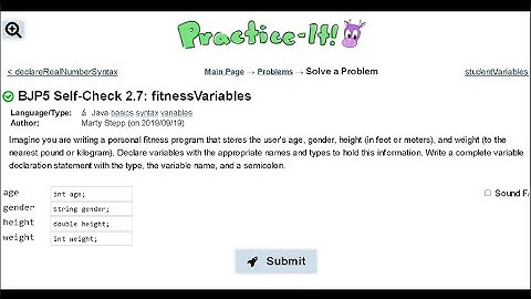 Java Practice-it | Primitive Data and Definite Loops | Self-Check 2.7: fitnessVariables