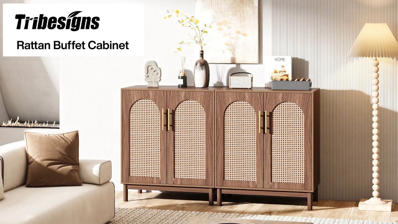 Tribesigns Rattan Sideboard Cabinet with 4 Doors -XK00514 