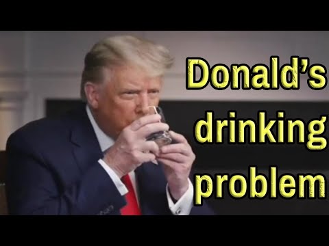 TRUMP HAS A DRINKING PROBLEM on 60 minutes 2 hands on a glass of water again. Superman? Stroke?