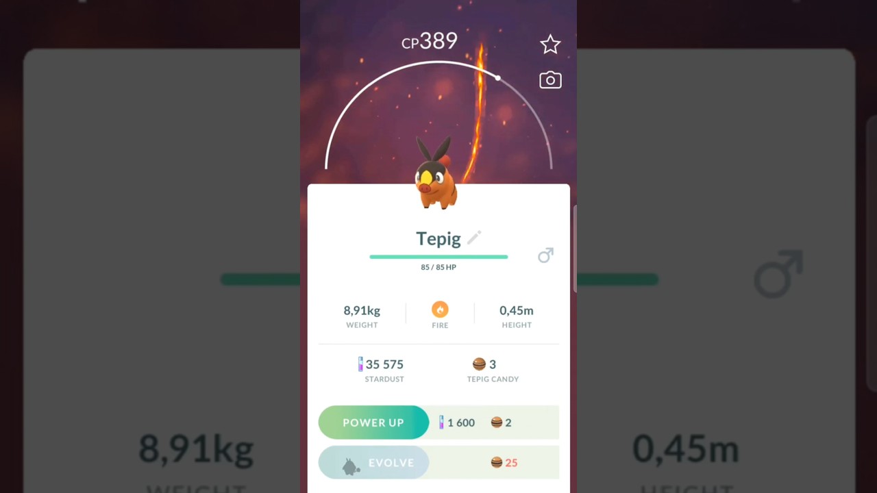 Pokemon GO 498🔥 Tepig ~ Fire Pig Pok&eacute;mon (just light collection)