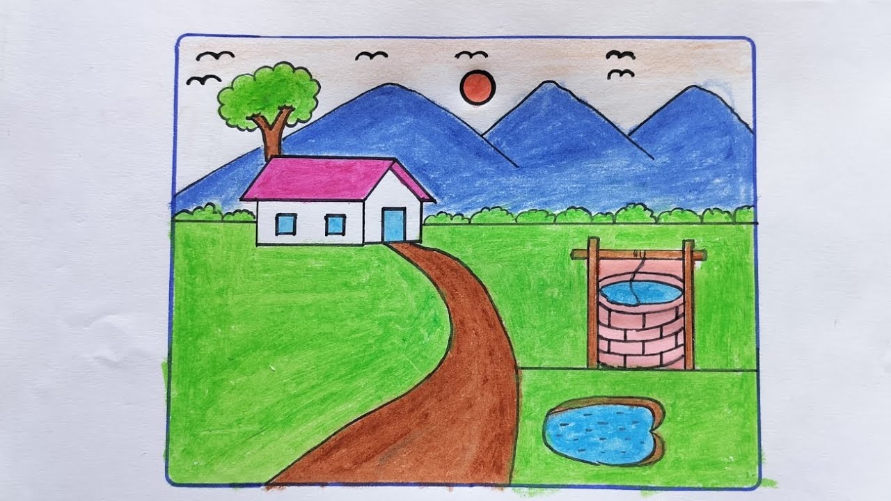 How to Draw beautiful landscape very easy step by step | beautiful ...