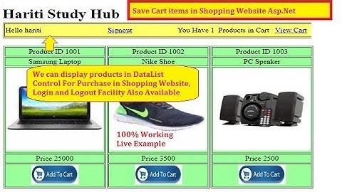 Part 2 : Show Saved Cart Items in Shopping Website After Login Asp.Net C# | Hindi | Free Classes