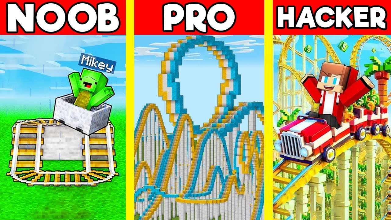 ROLLER COASTER Build Battle In Minecraft - NOOB VS PRO CHALLENGE - Maizen Mizen Mazien Parody